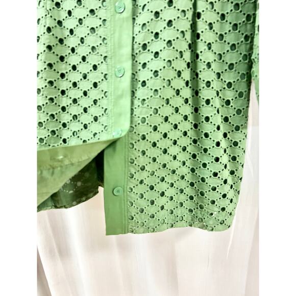 Sandro Shera Long Sleeve ButtonFront Lace Shirt Mini Dress Green Women's Medium - Picture 3 of 9